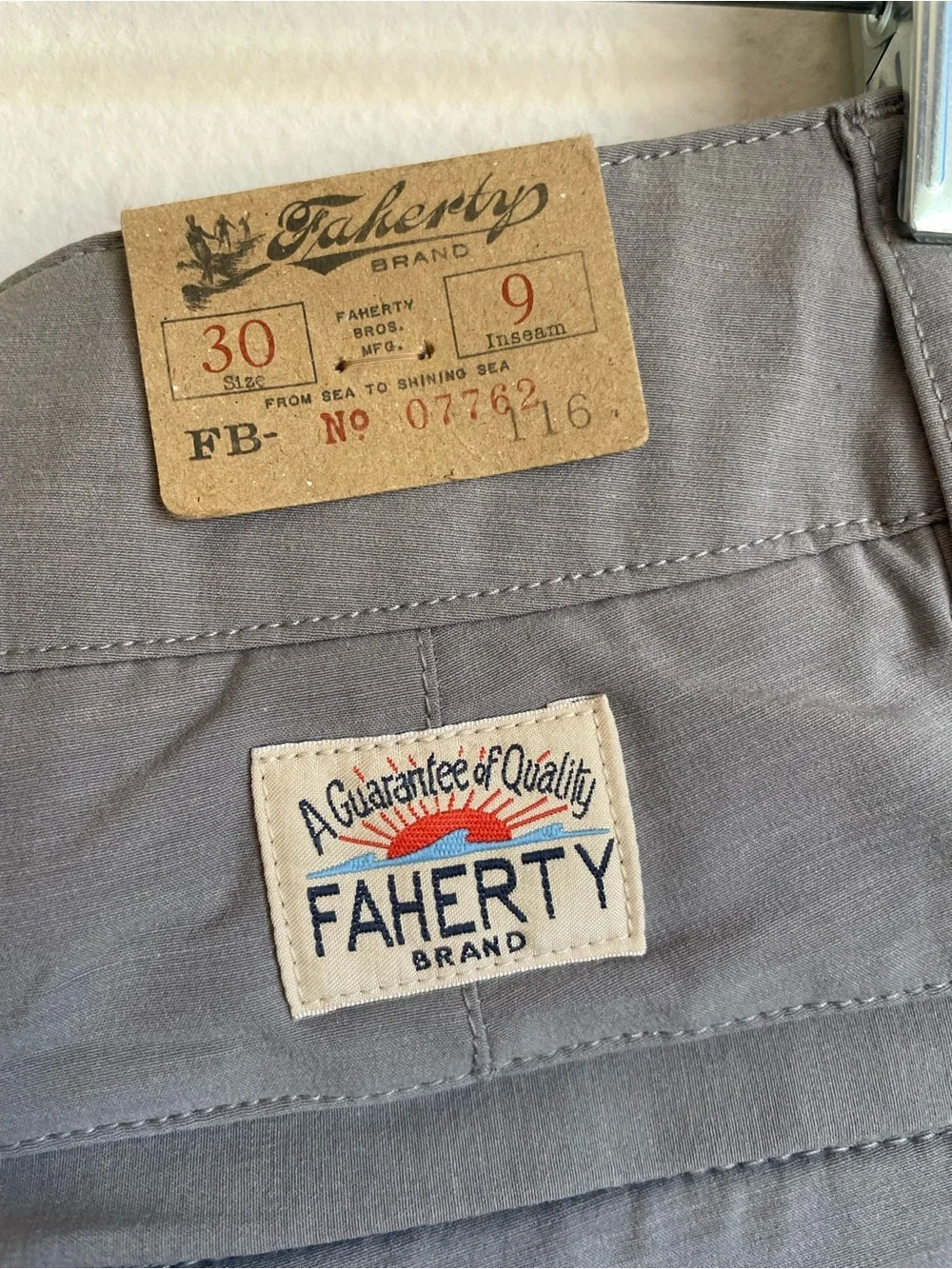 Faherty Belt Loop All Day Shorts in Ice Gray Performance Flat-Front NWT
